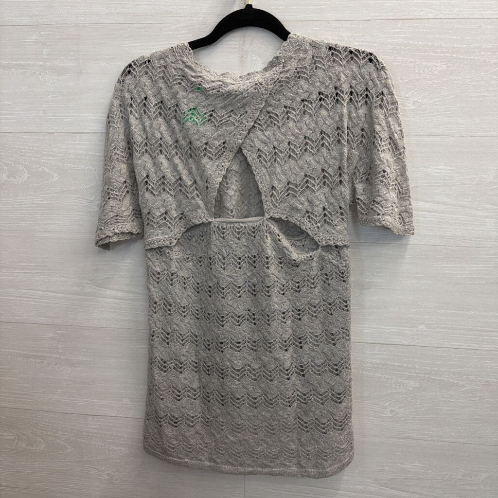 Knitted and Knotted Grey Lace Short Sleeve Top Small