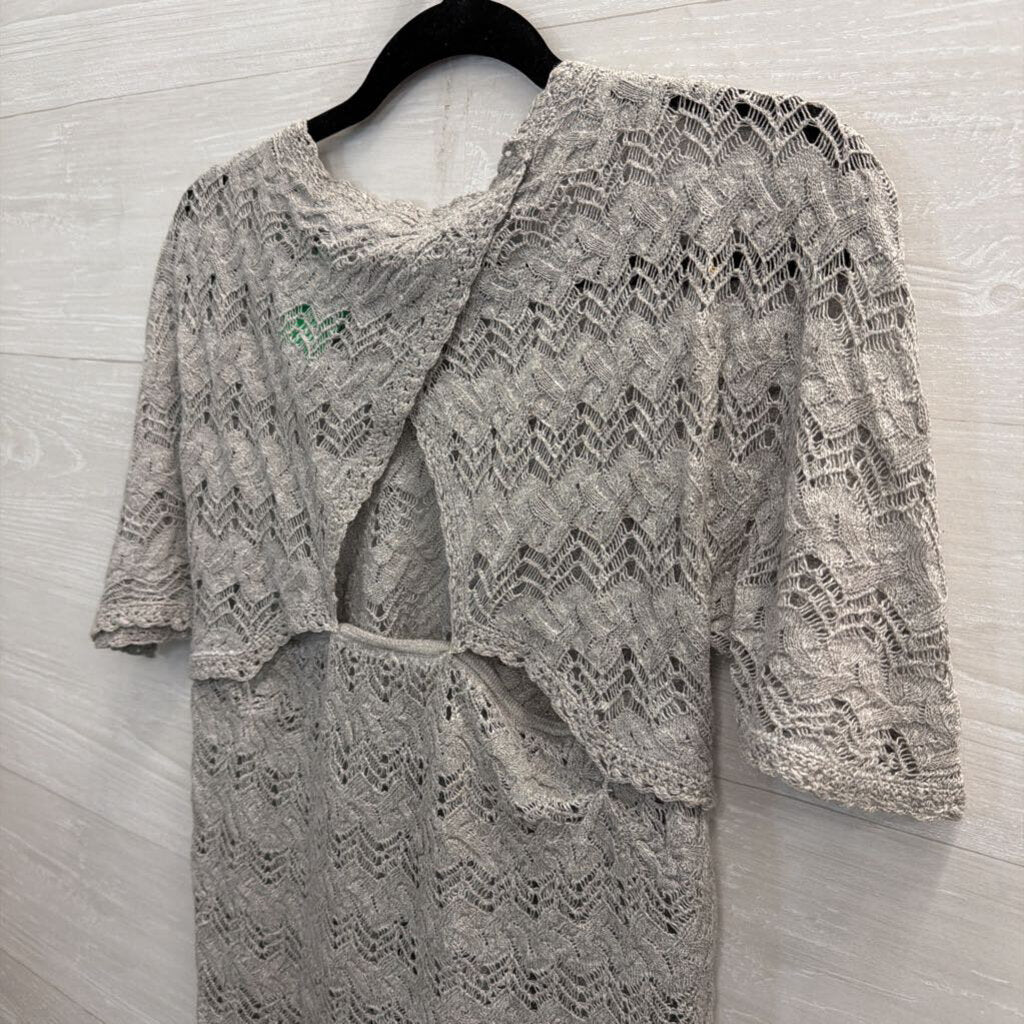 Knitted and Knotted Grey Lace Short Sleeve Top Small