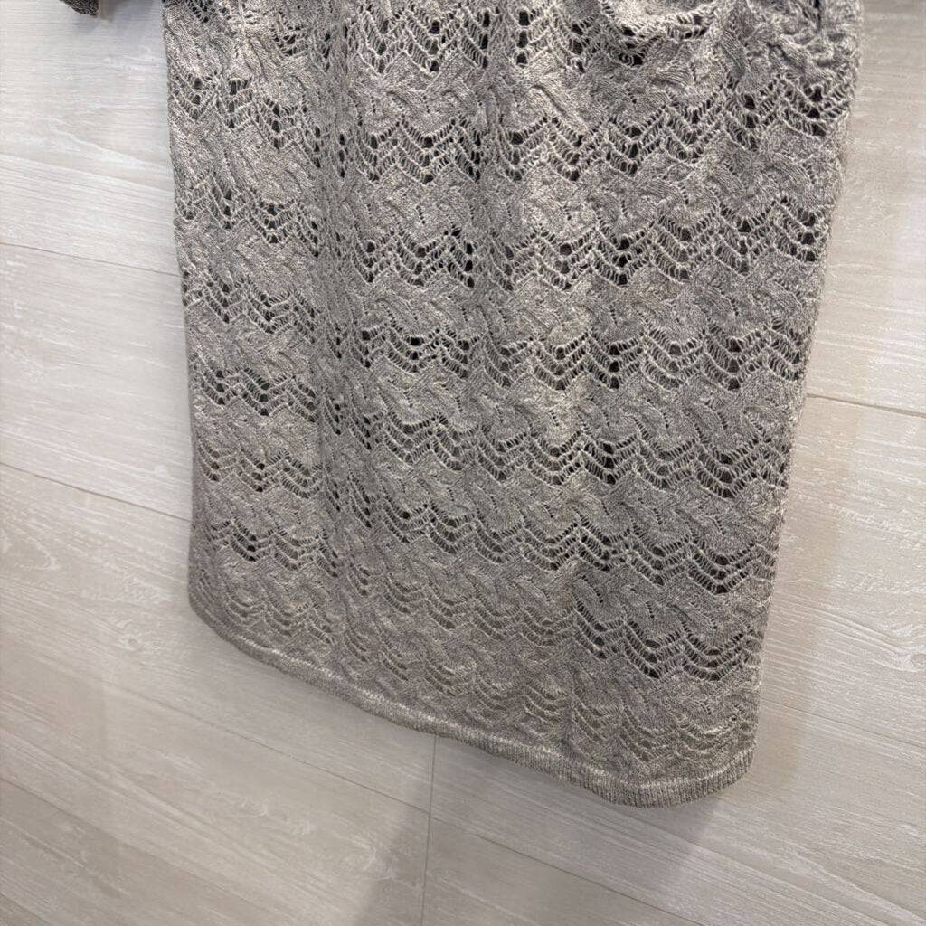 Knitted and Knotted Grey Lace Short Sleeve Top Small