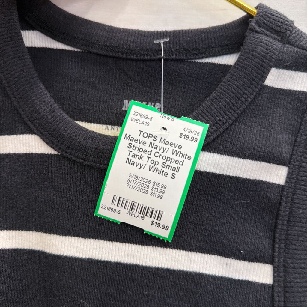Maeve Navy/ White Striped Cropped Tank Top Small