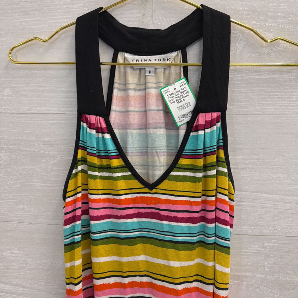 Trina Turk Black/ Multi Striped Tank Top Small