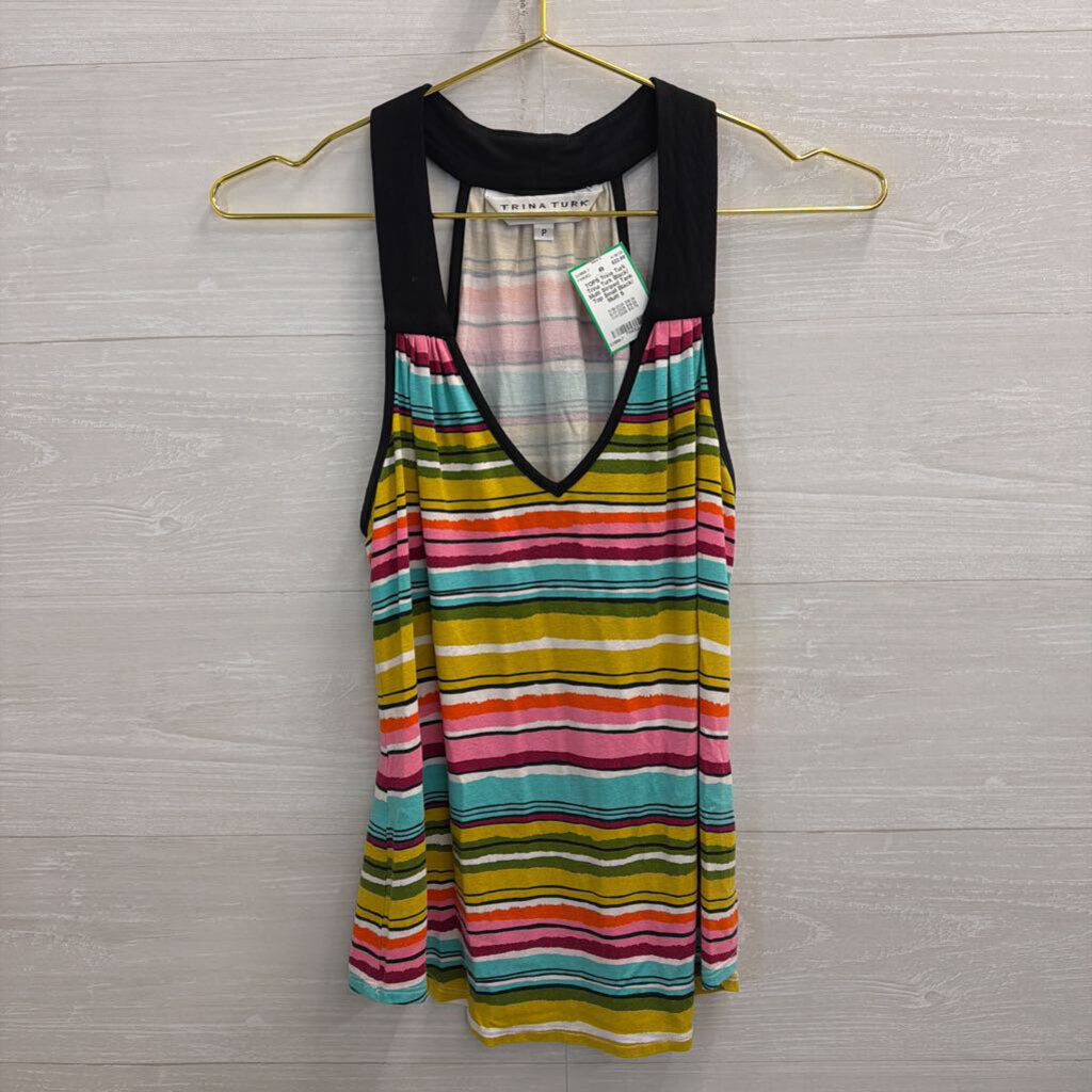 Trina Turk Black/ Multi Striped Tank Top Small