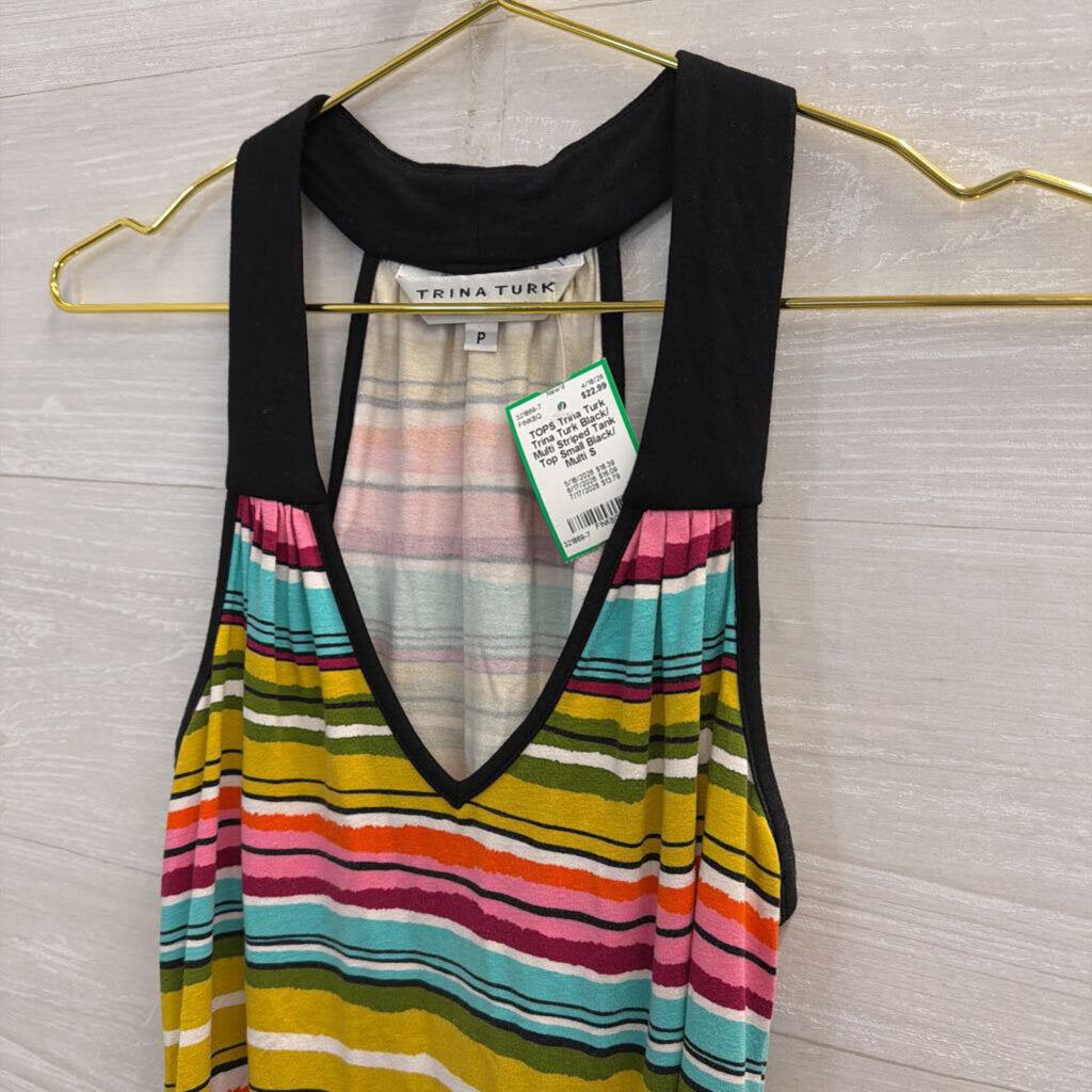 Trina Turk Black/ Multi Striped Tank Top Small