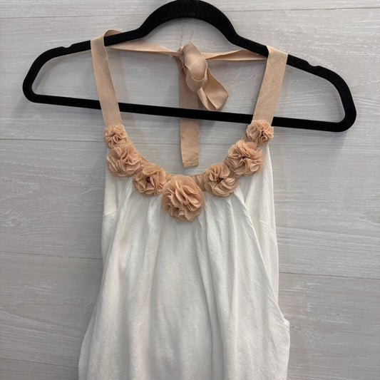 Deletta White/ Beige Rosette Halter Neck Top Small