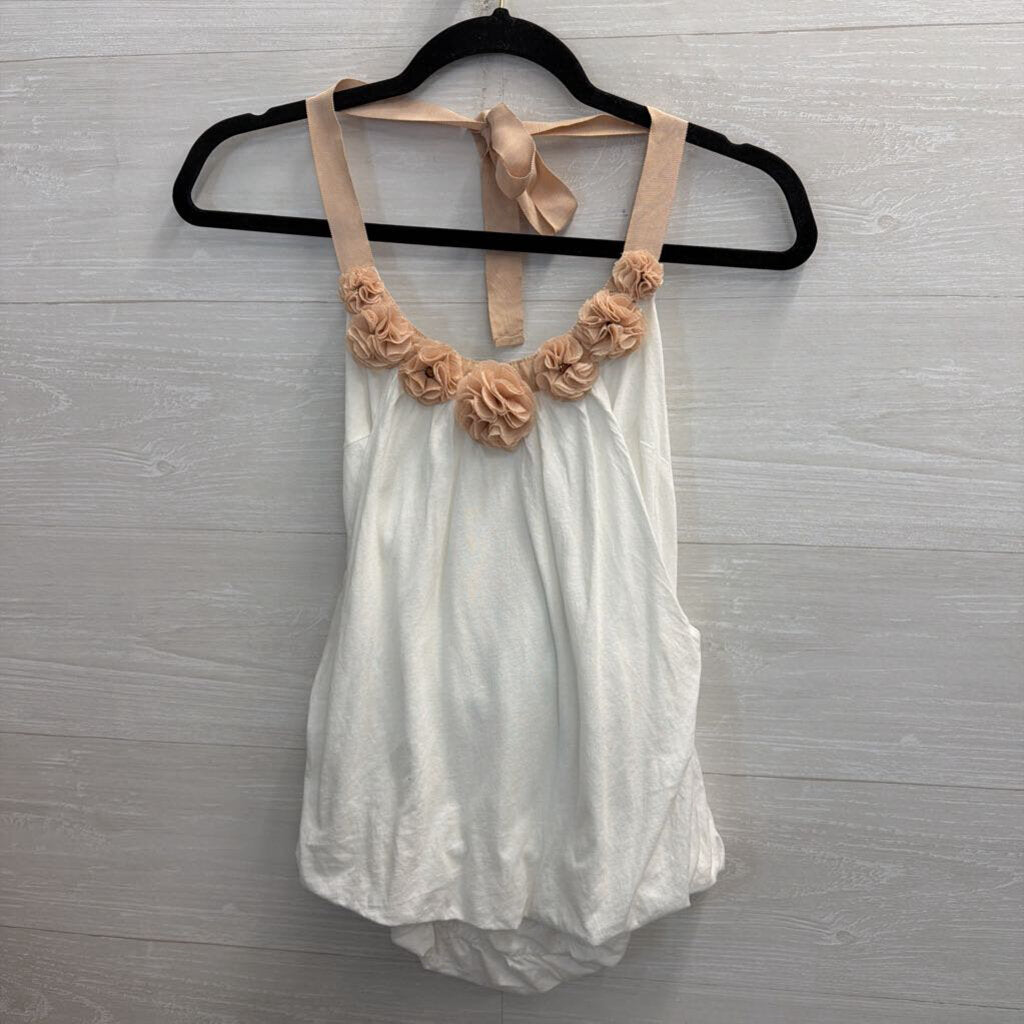 Deletta White/ Beige Rosette Halter Neck Top Small