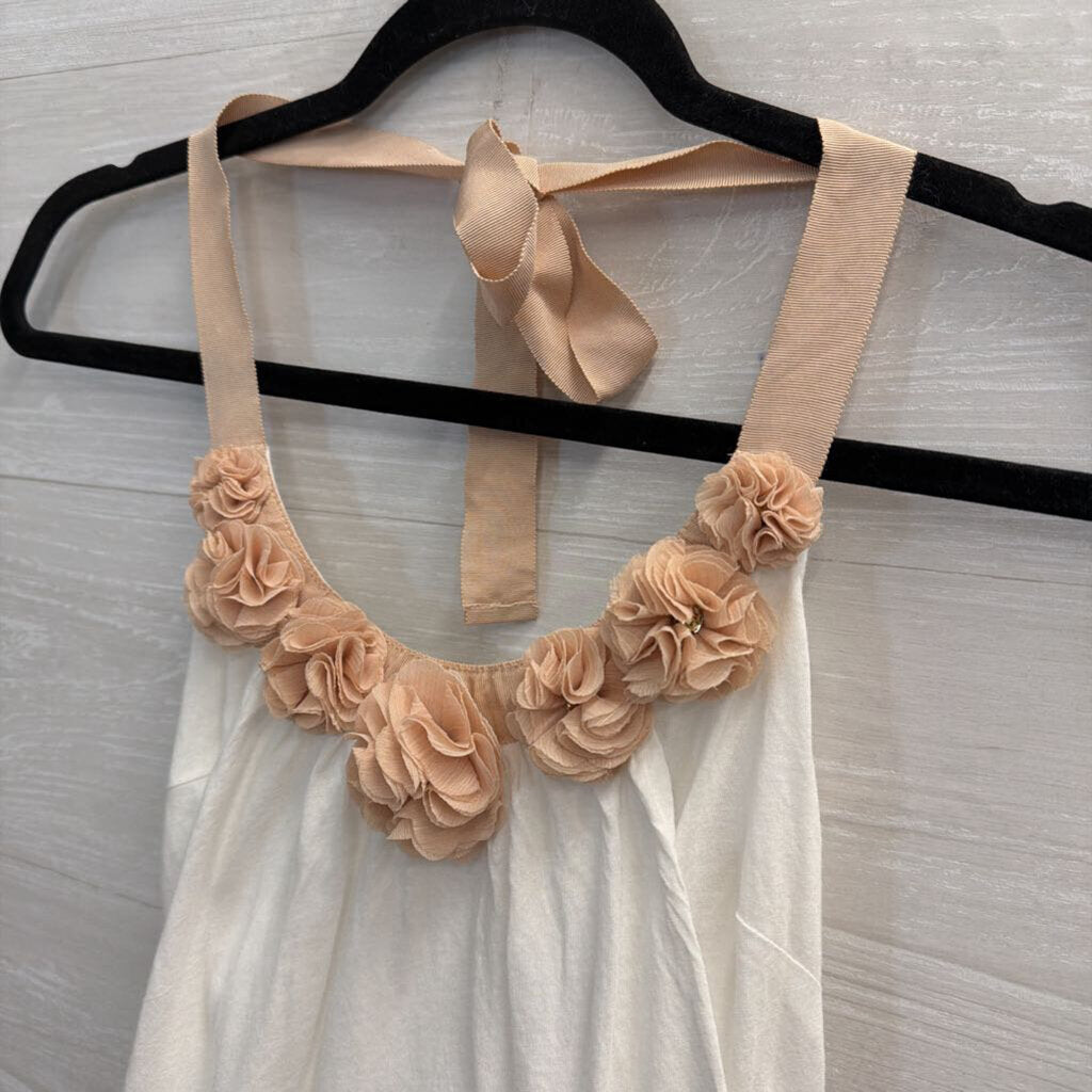 Deletta White/ Beige Rosette Halter Neck Top Small