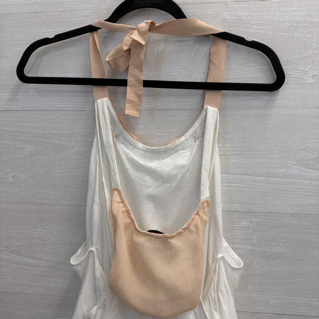 Deletta White/ Beige Rosette Halter Neck Top Small