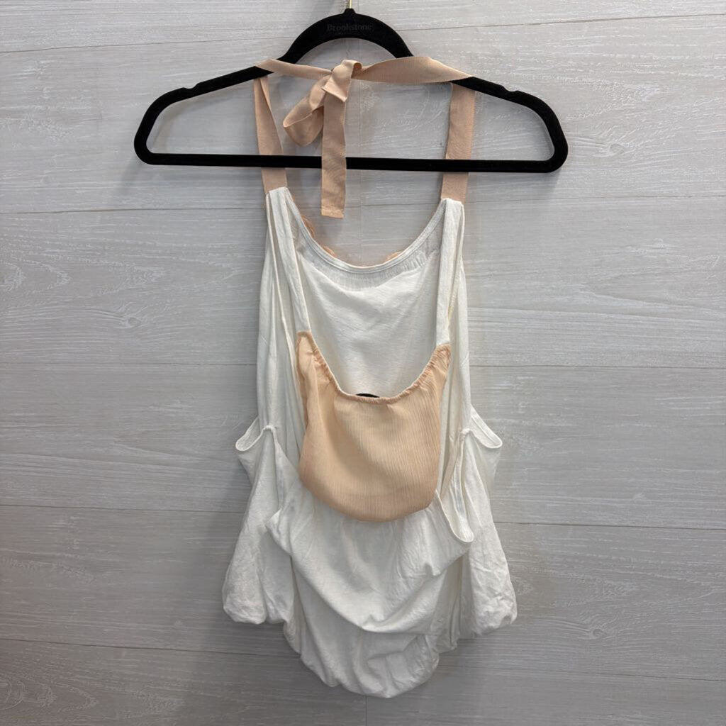 Deletta White/ Beige Rosette Halter Neck Top Small