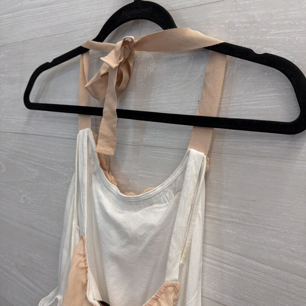 Deletta White/ Beige Rosette Halter Neck Top Small