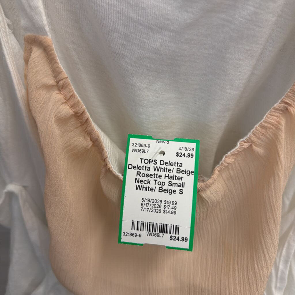 Deletta White/ Beige Rosette Halter Neck Top Small