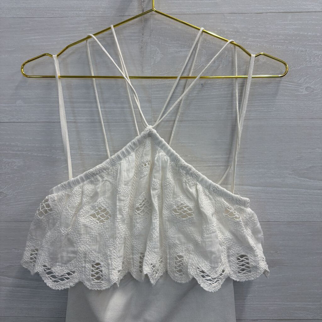Anthropologie White Lace Cropped Tank Top Extra Small