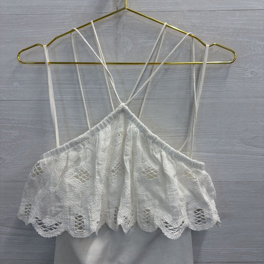 Anthropologie White Lace Cropped Tank Top Extra Small