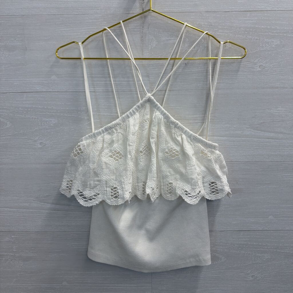 Anthropologie White Lace Cropped Tank Top Extra Small
