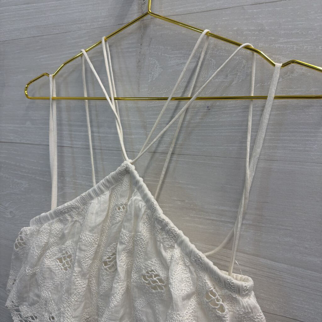 Anthropologie White Lace Cropped Tank Top Extra Small