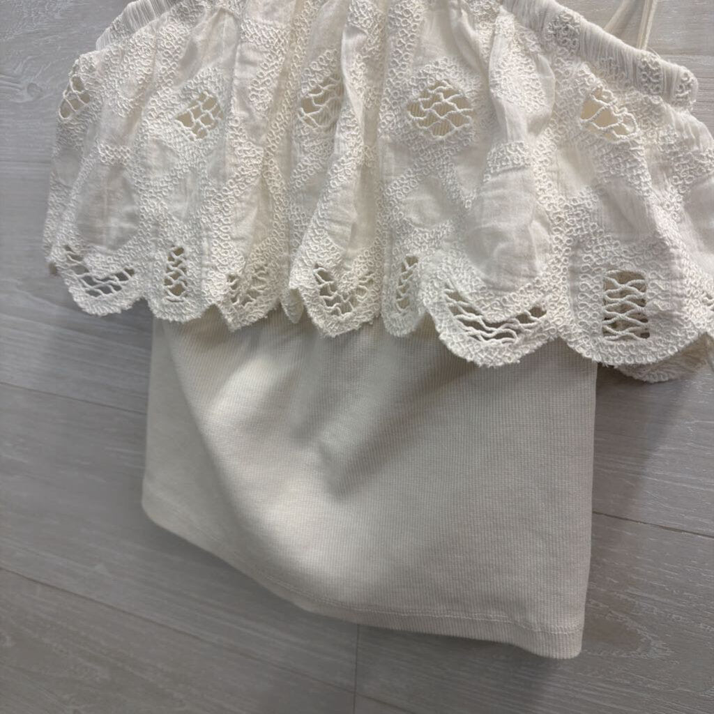 Anthropologie White Lace Cropped Tank Top Extra Small
