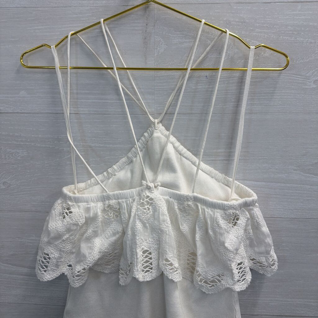 Anthropologie White Lace Cropped Tank Top Extra Small