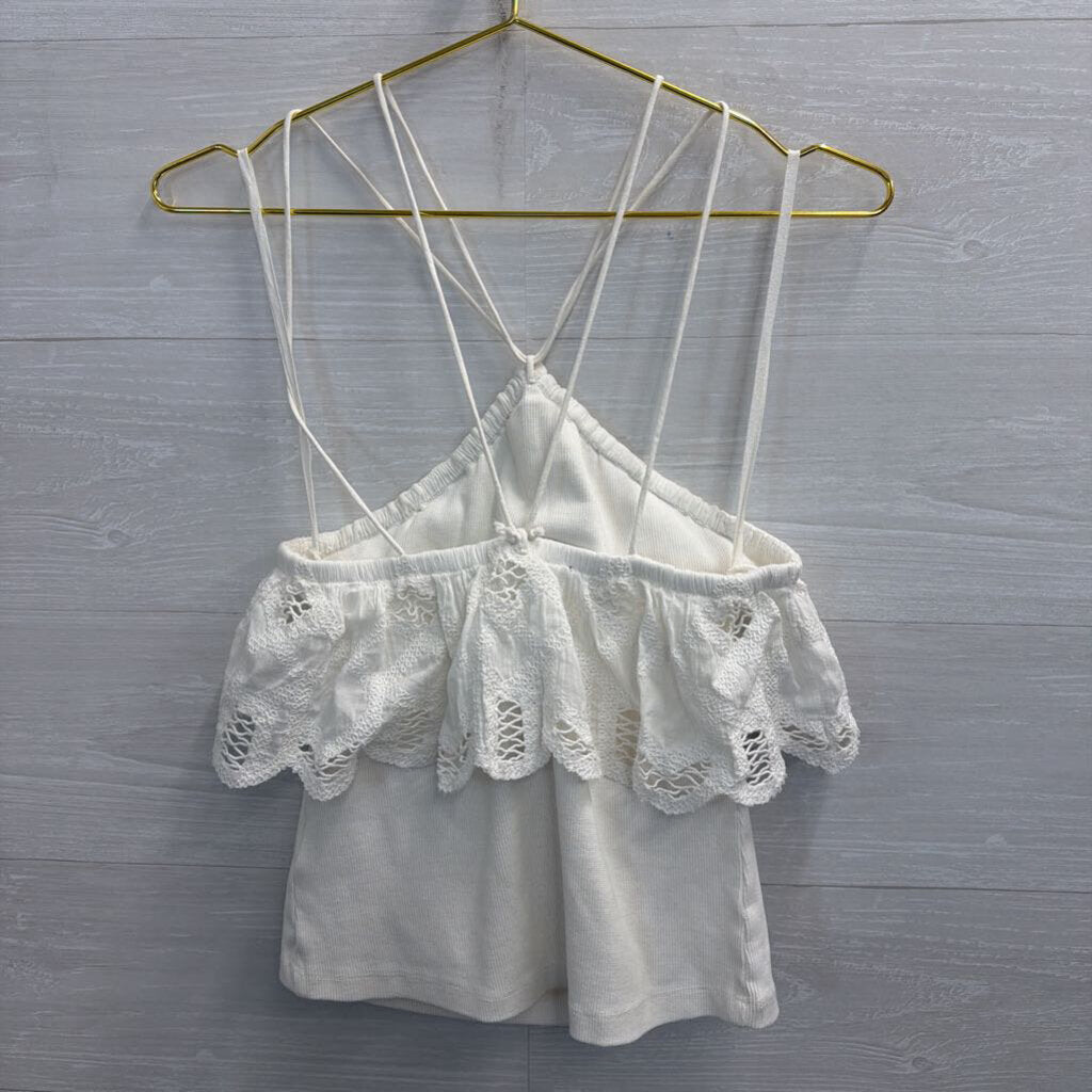 Anthropologie White Lace Cropped Tank Top Extra Small