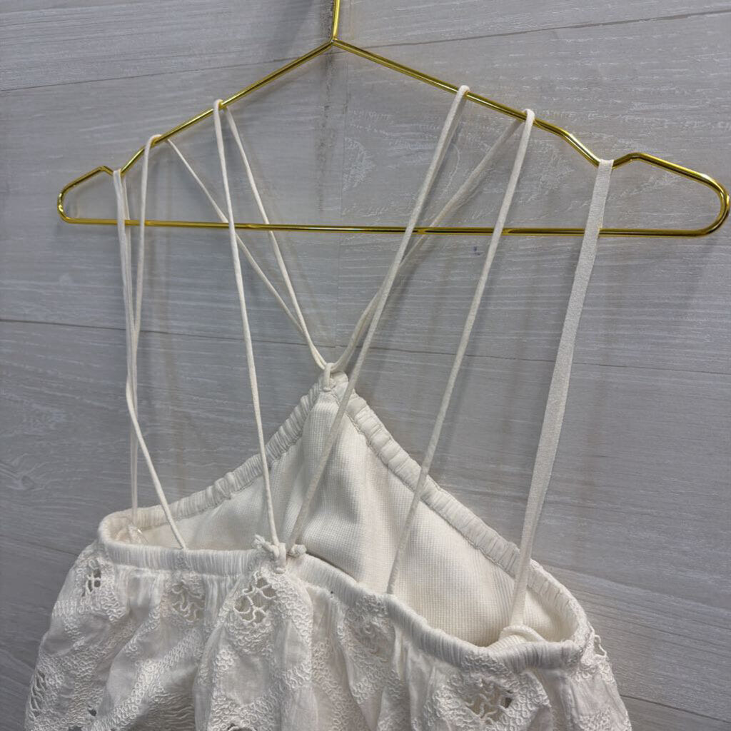 Anthropologie White Lace Cropped Tank Top Extra Small