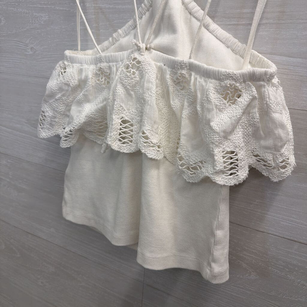 Anthropologie White Lace Cropped Tank Top Extra Small