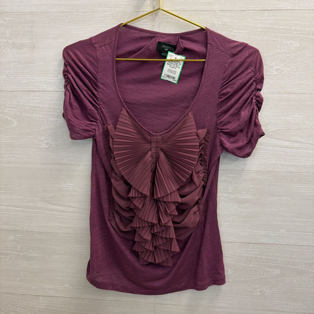 Deletta Purple 3D Textured Short Sleeve Top Small