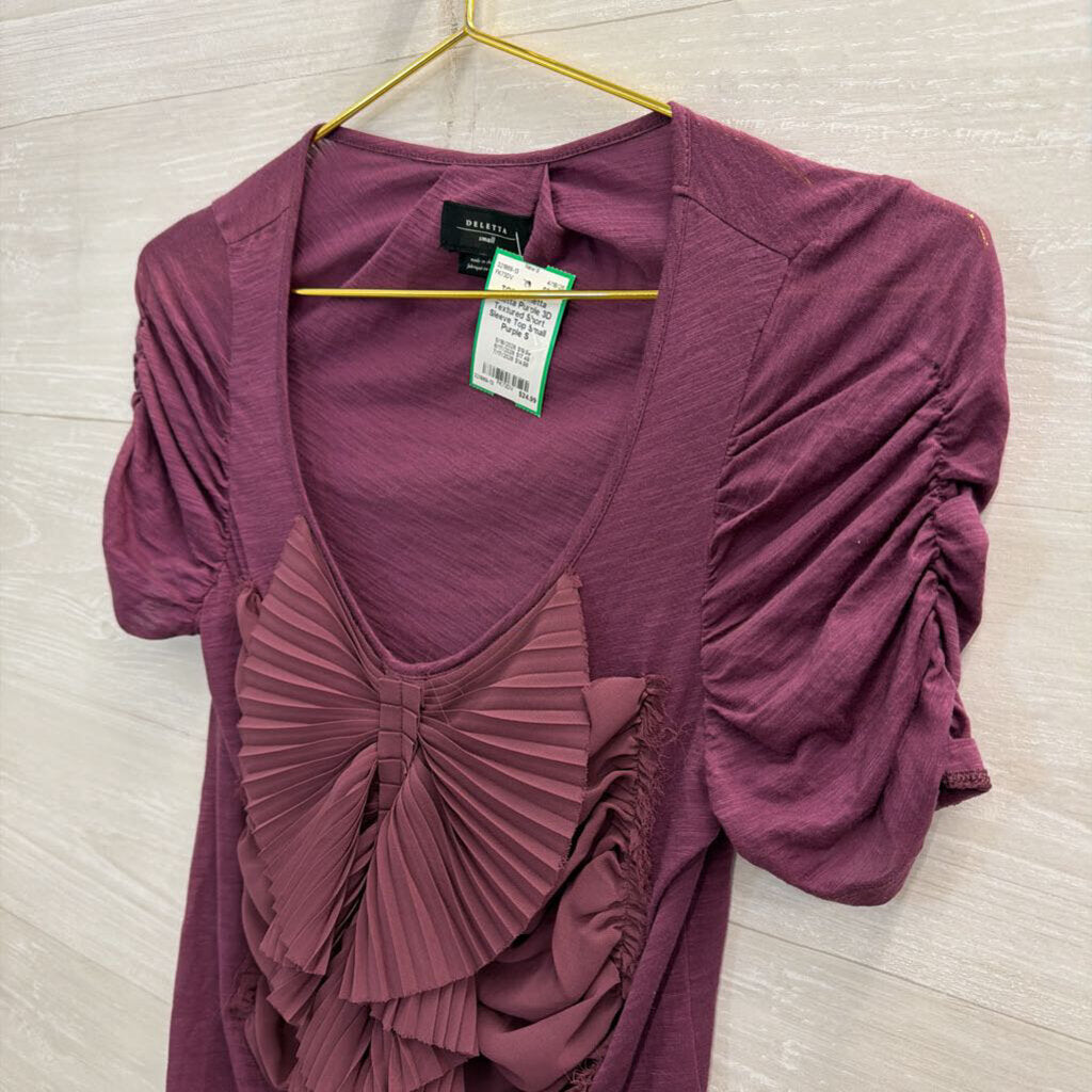 Deletta Purple 3D Textured Short Sleeve Top Small