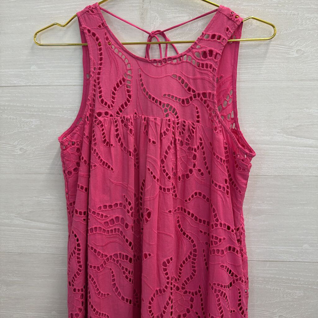 Maeve Pink Eyelet High Neck Maxi Dress Extra Small