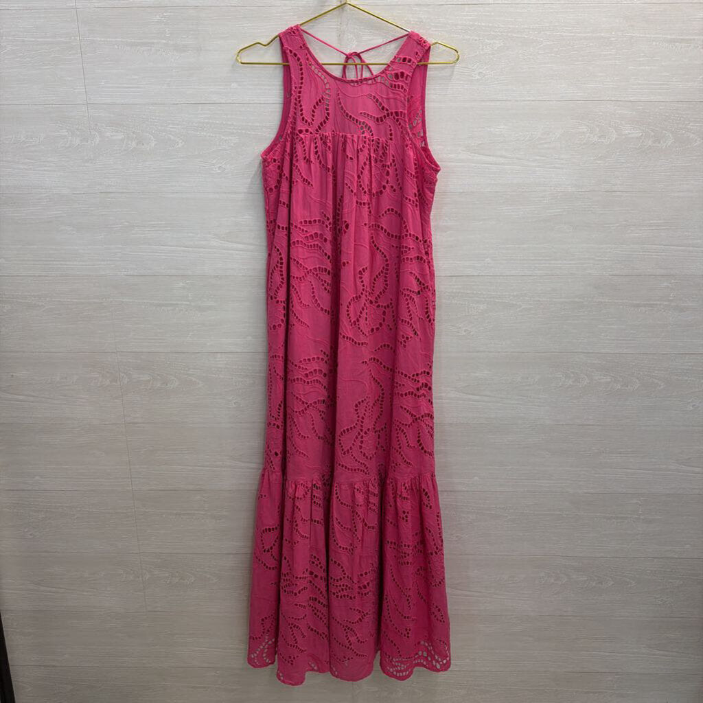 Maeve Pink Eyelet High Neck Maxi Dress Extra Small