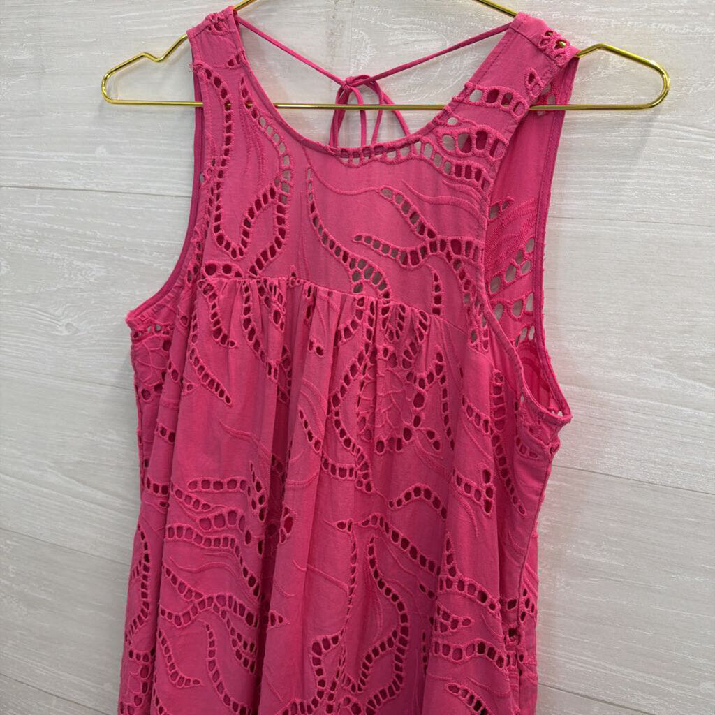 Maeve Pink Eyelet High Neck Maxi Dress Extra Small