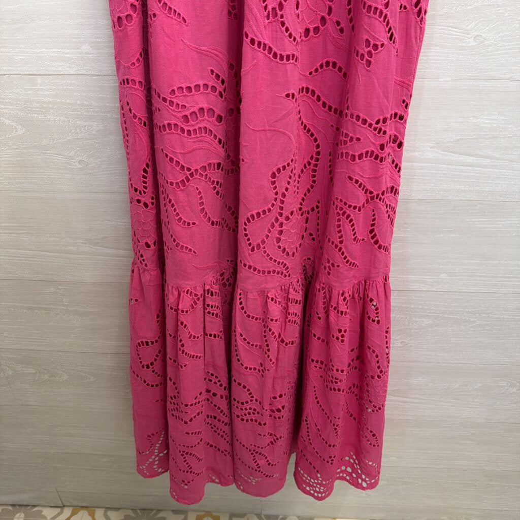 Maeve Pink Eyelet High Neck Maxi Dress Extra Small