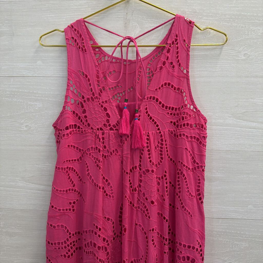 Maeve Pink Eyelet High Neck Maxi Dress Extra Small