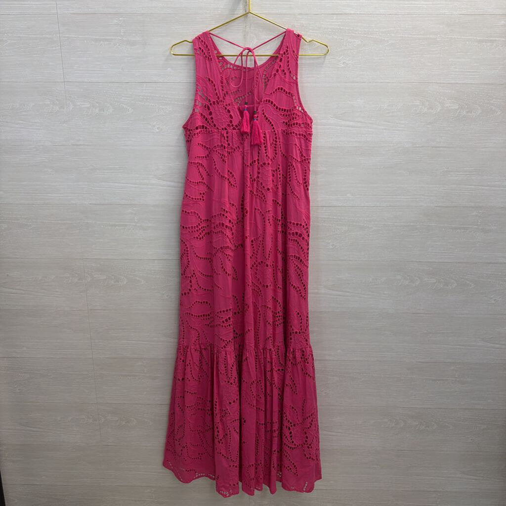 Maeve Pink Eyelet High Neck Maxi Dress Extra Small