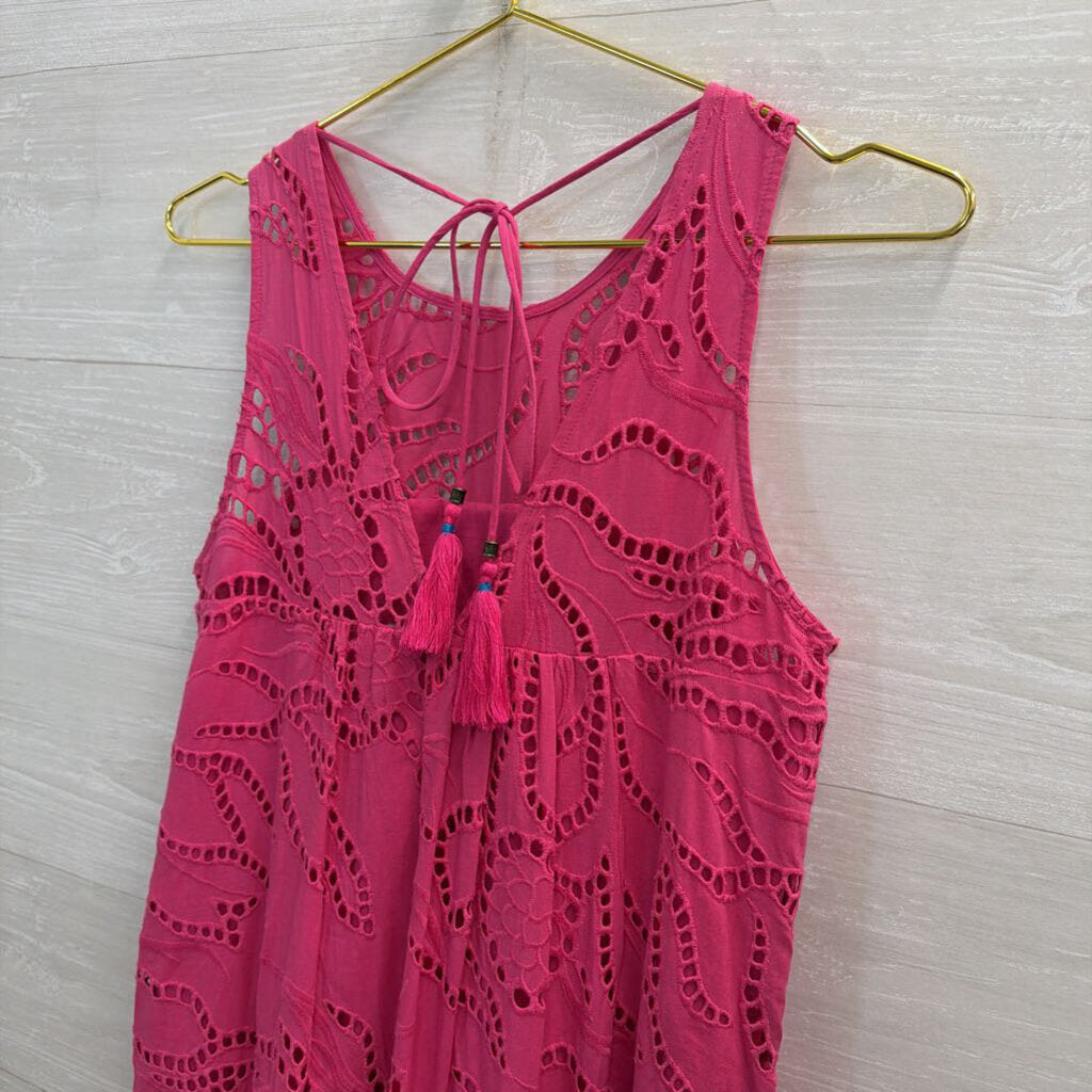 Maeve Pink Eyelet High Neck Maxi Dress Extra Small