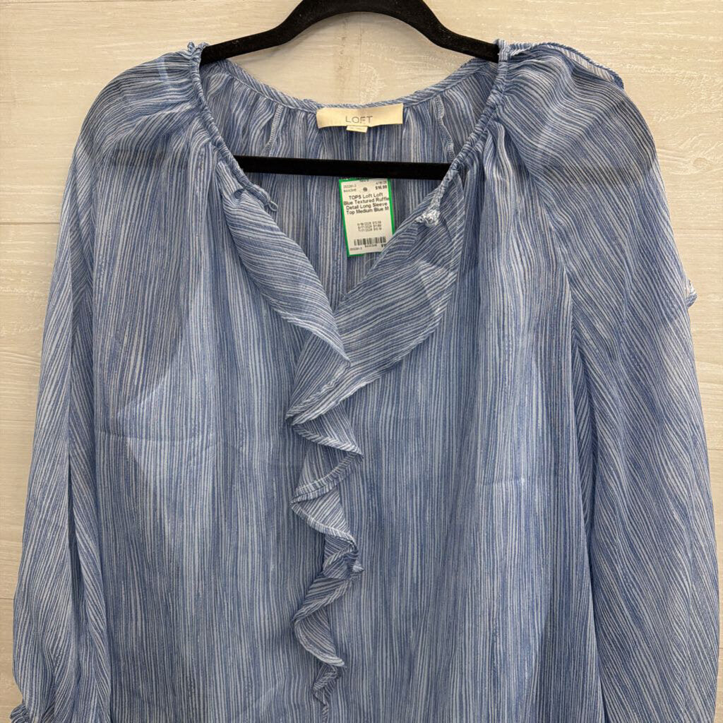 Loft Blue Textured Ruffle Detail Long Sleeve Top Medium