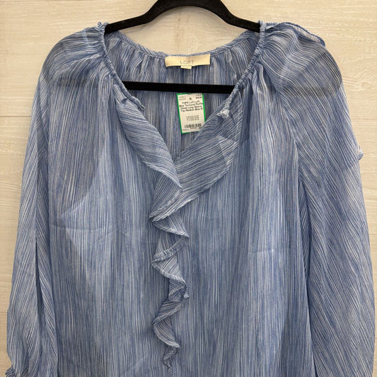 Loft Blue Textured Ruffle Detail Long Sleeve Top Medium