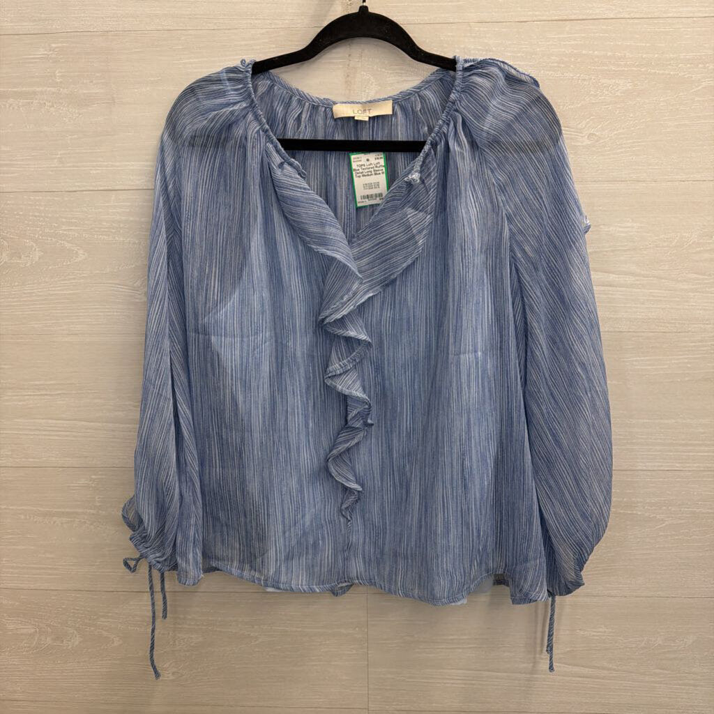 Loft Blue Textured Ruffle Detail Long Sleeve Top Medium