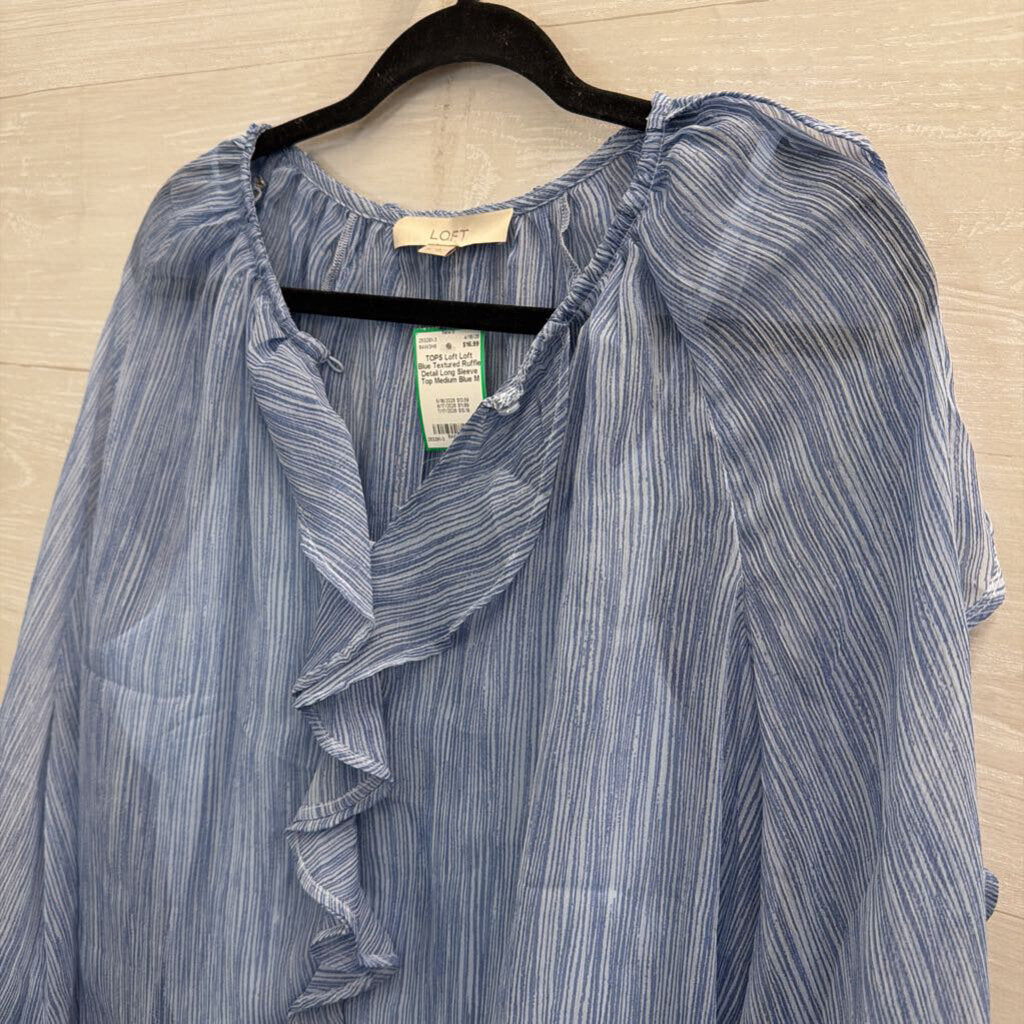 Loft Blue Textured Ruffle Detail Long Sleeve Top Medium