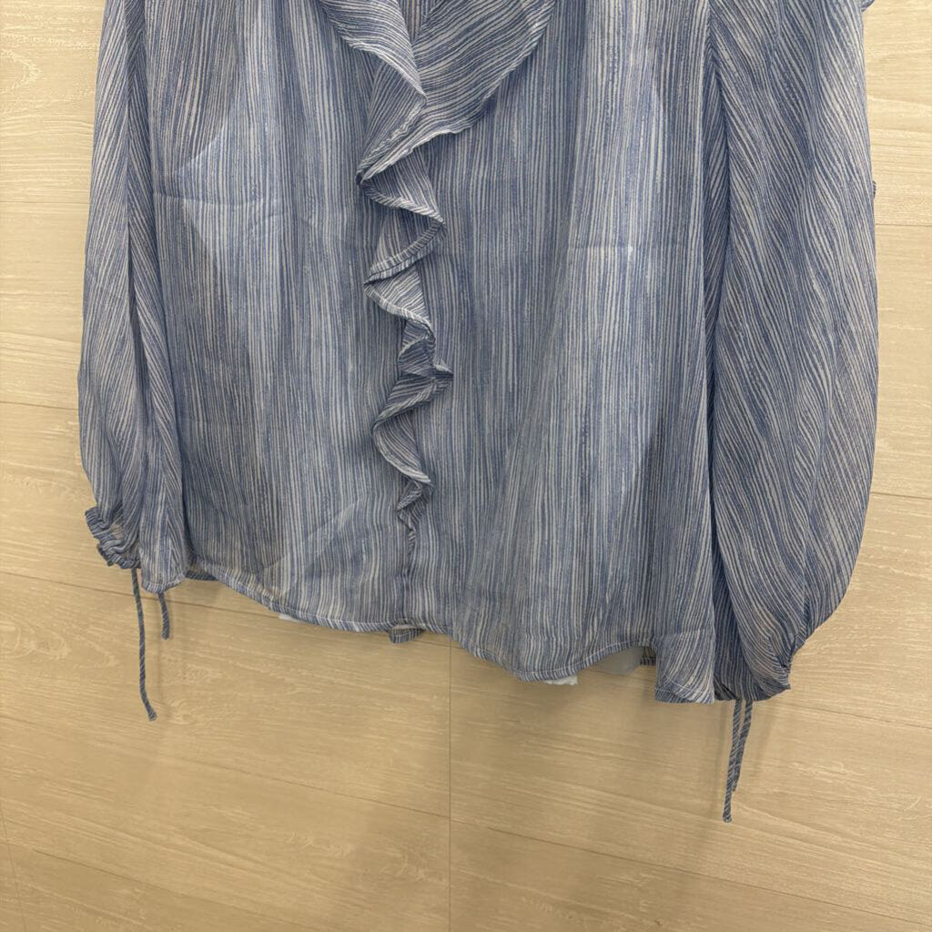 Loft Blue Textured Ruffle Detail Long Sleeve Top Medium
