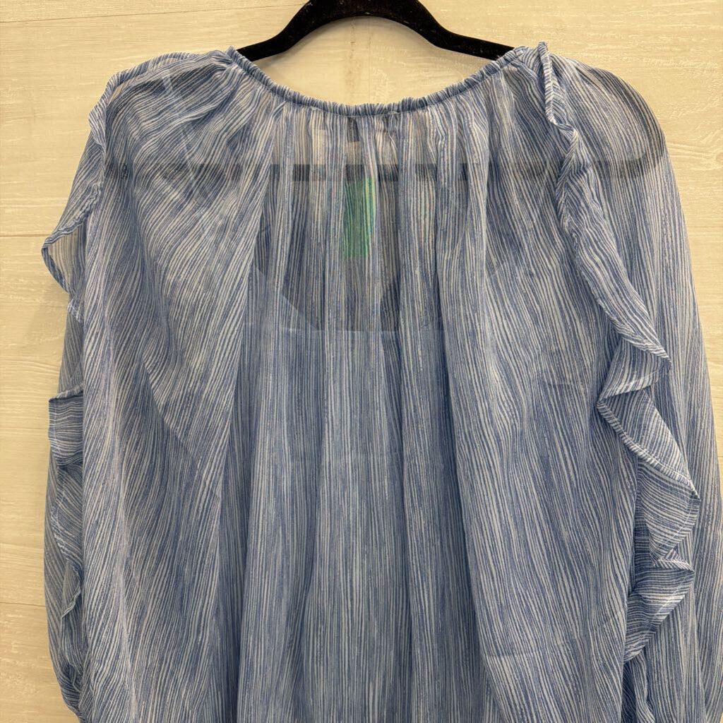 Loft Blue Textured Ruffle Detail Long Sleeve Top Medium