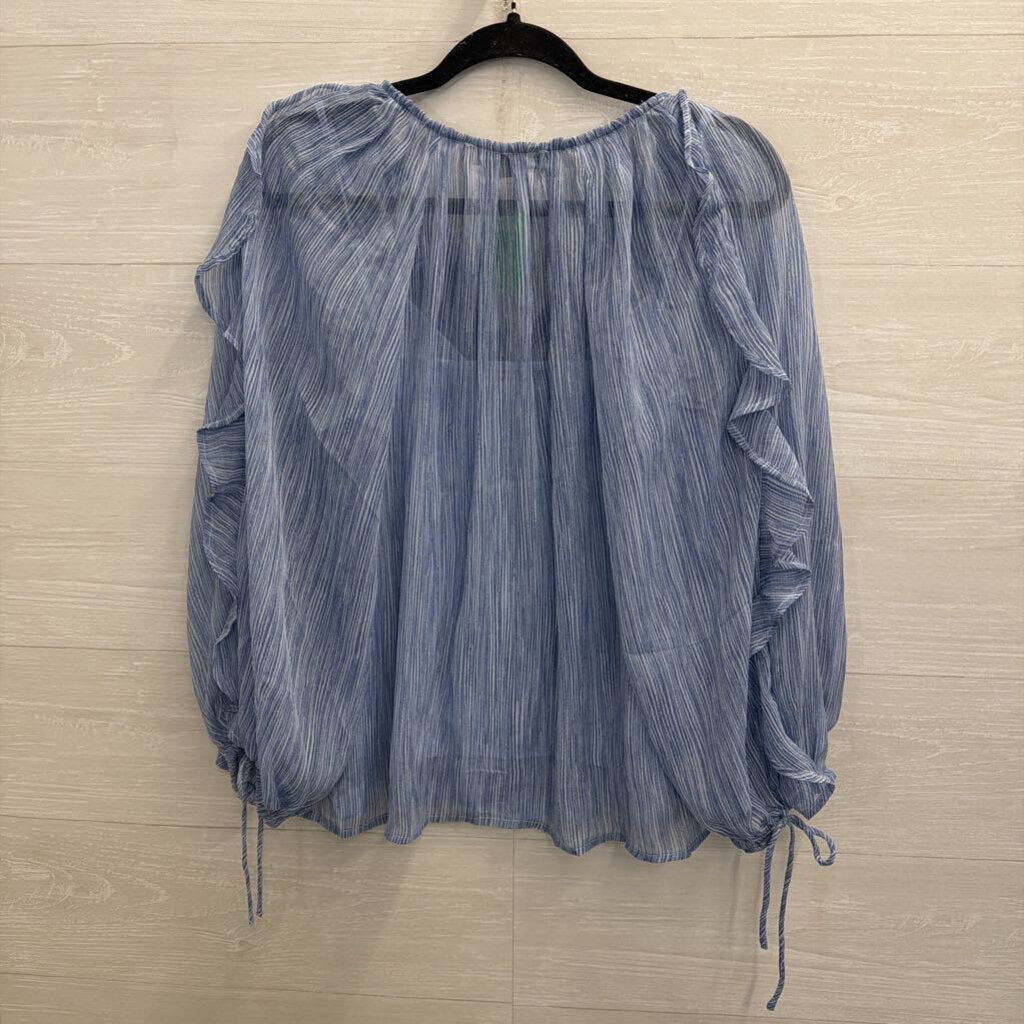 Loft Blue Textured Ruffle Detail Long Sleeve Top Medium