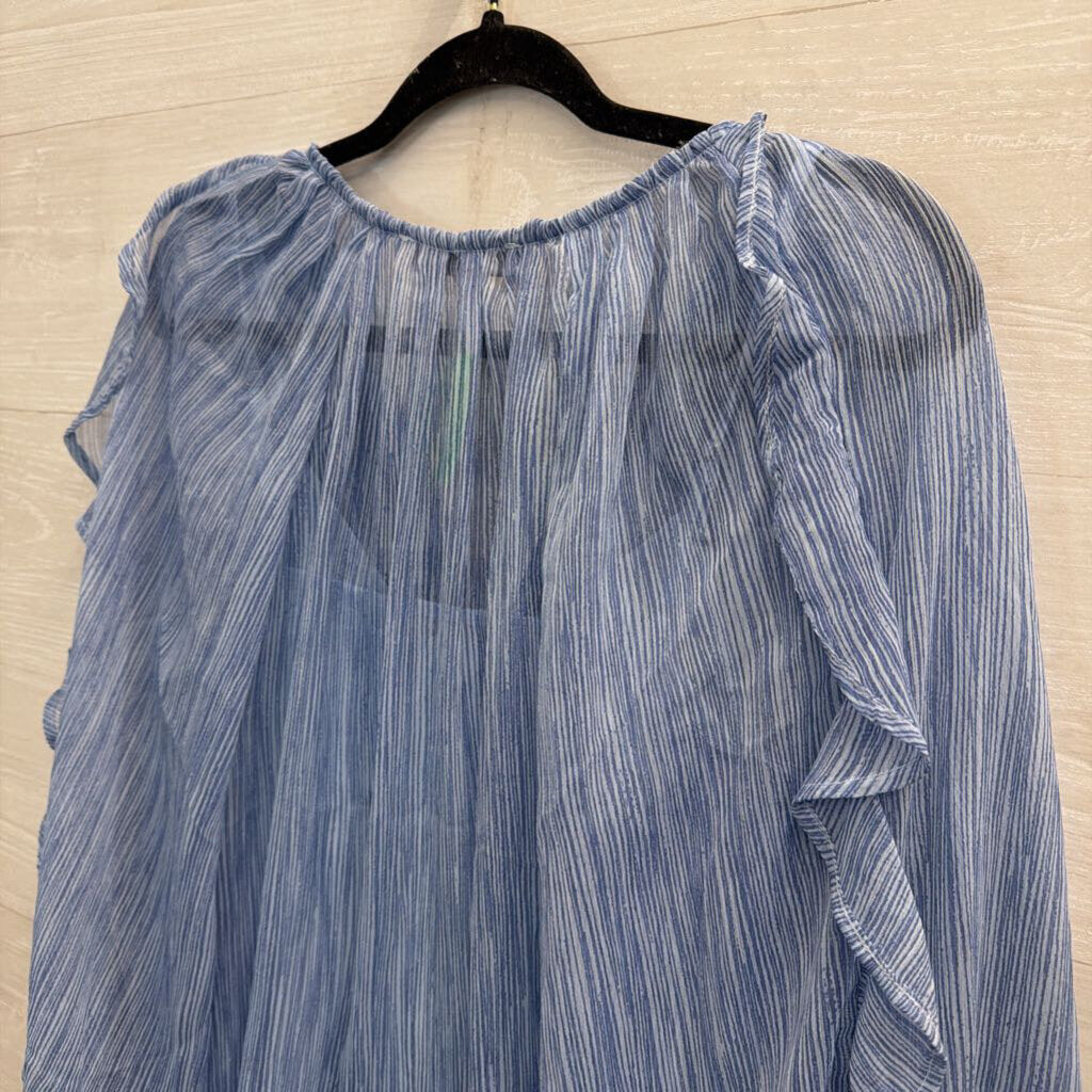 Loft Blue Textured Ruffle Detail Long Sleeve Top Medium