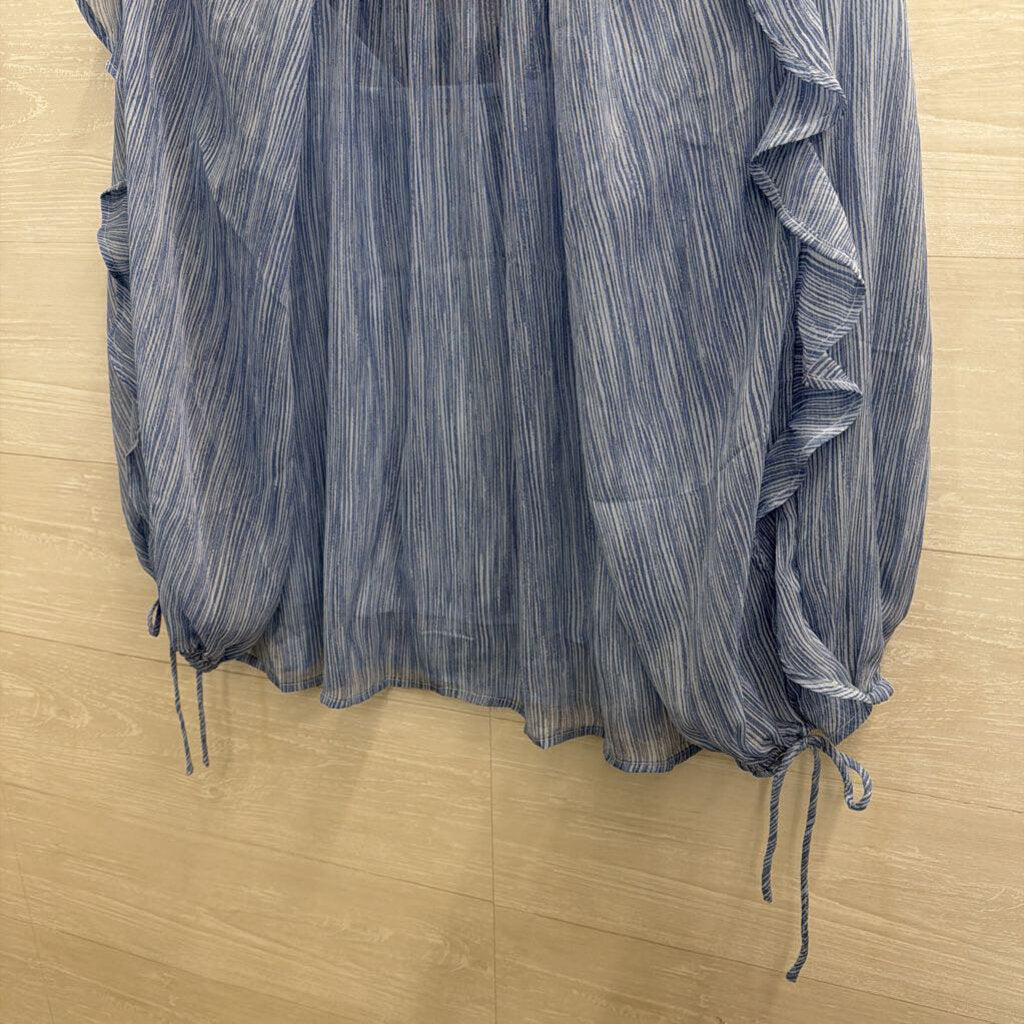 Loft Blue Textured Ruffle Detail Long Sleeve Top Medium