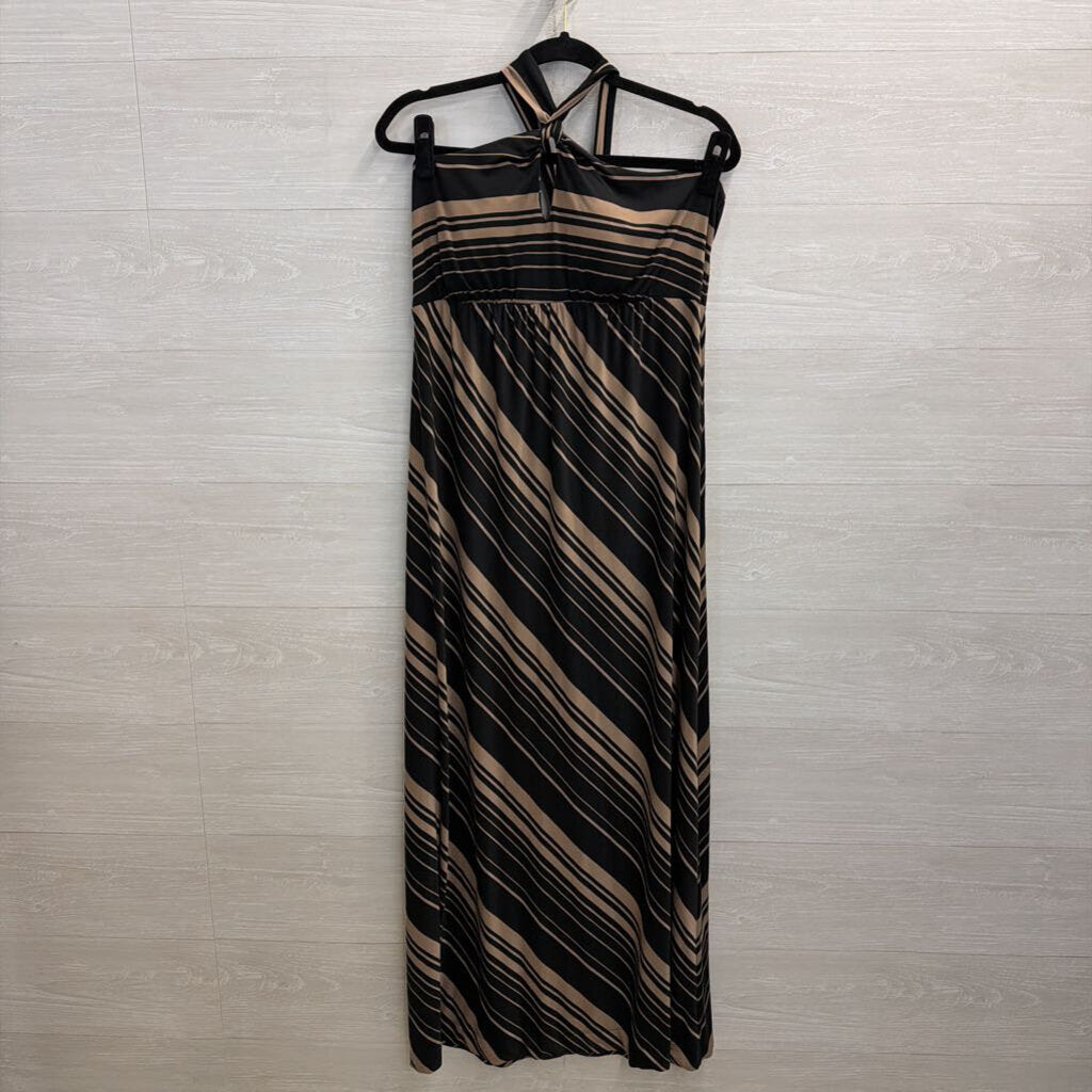 Soma Black/ Brown Striped Halter Neck Maxi Dress Large