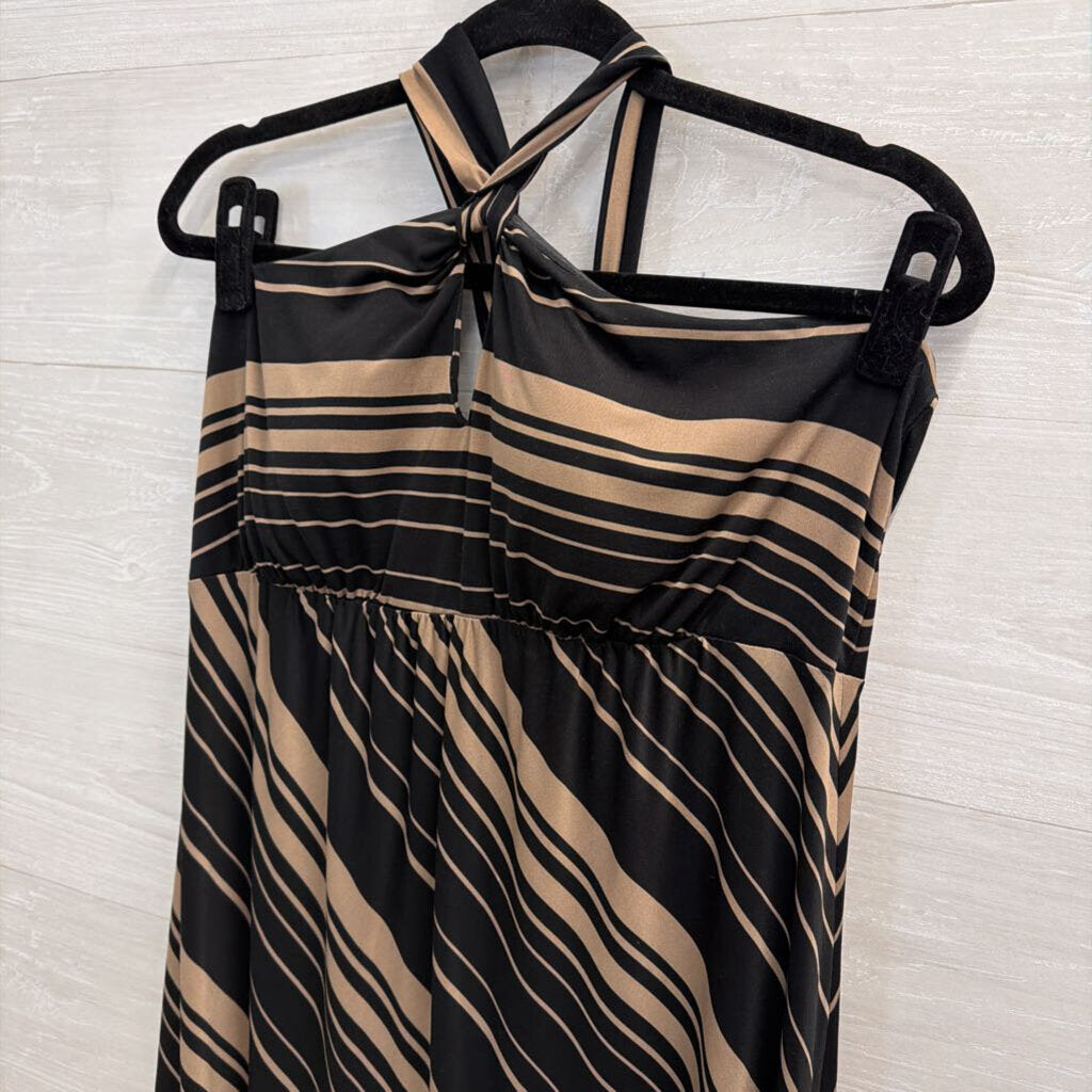 Soma Black/ Brown Striped Halter Neck Maxi Dress Large