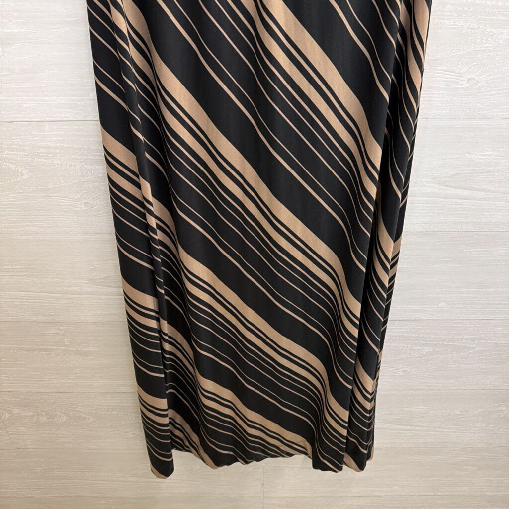 Soma Black/ Brown Striped Halter Neck Maxi Dress Large