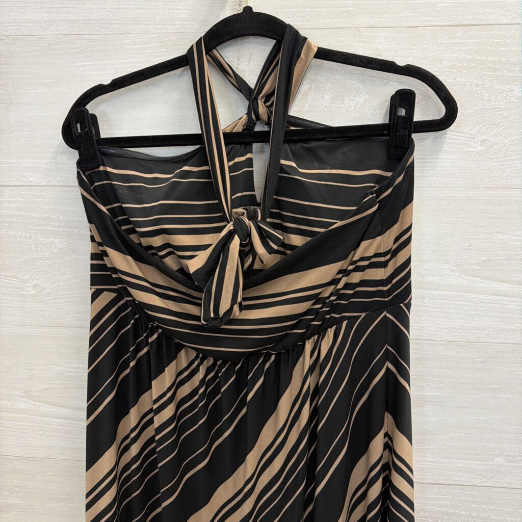 Soma Black/ Brown Striped Halter Neck Maxi Dress Large