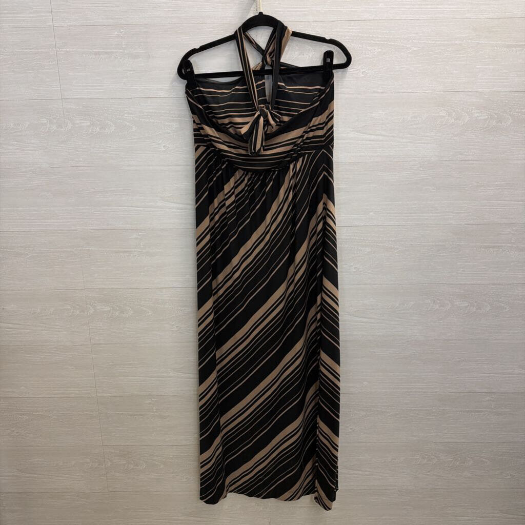 Soma Black/ Brown Striped Halter Neck Maxi Dress Large