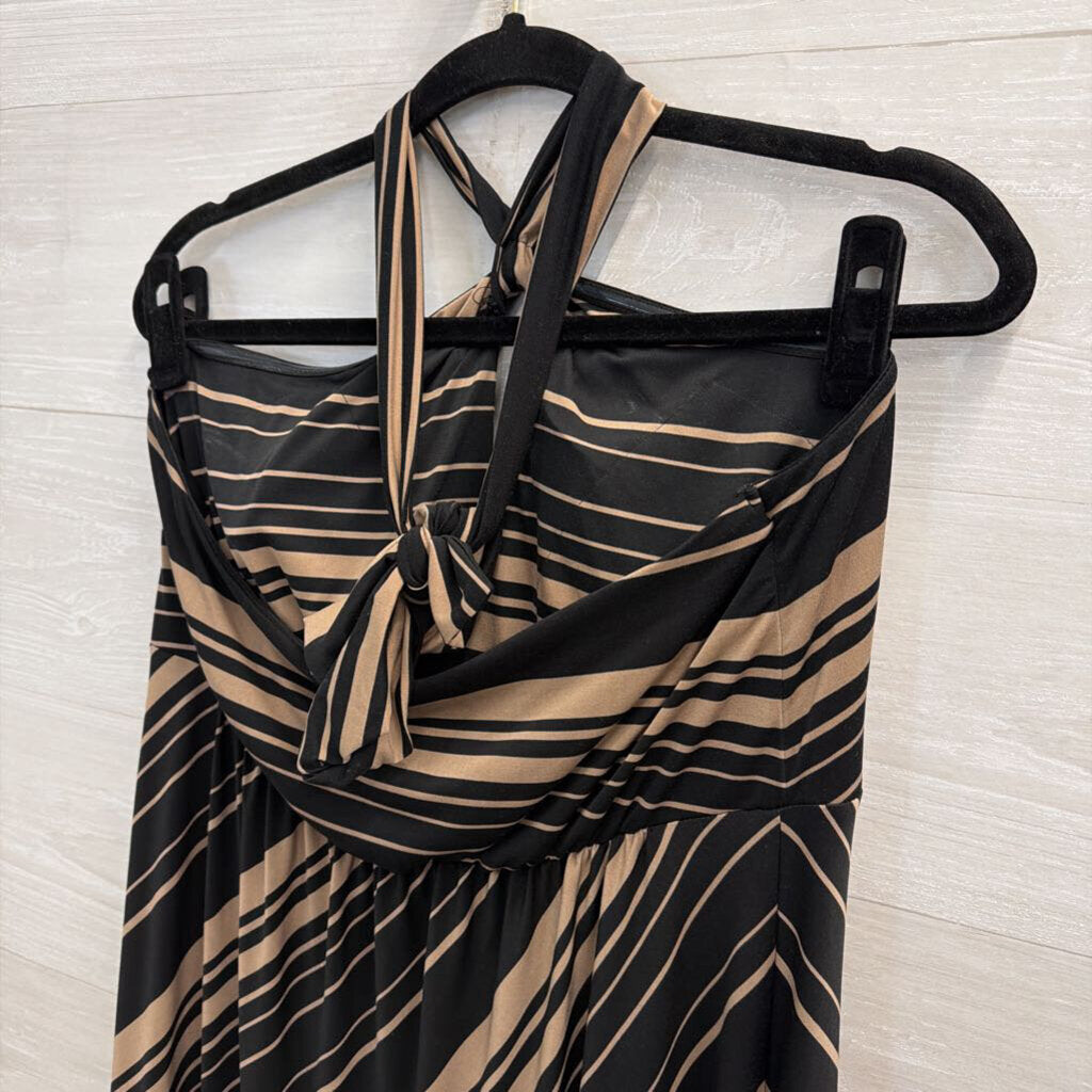 Soma Black/ Brown Striped Halter Neck Maxi Dress Large