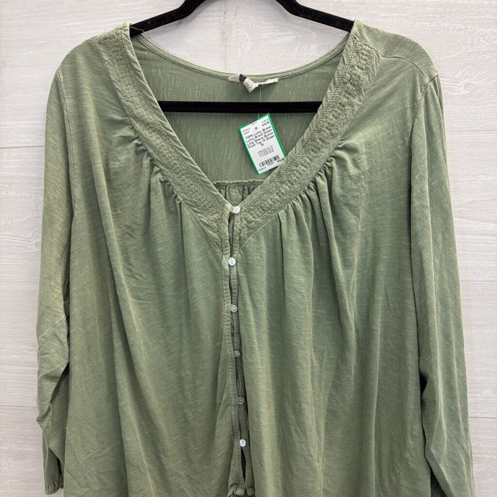 Lucky Brand Green Long Sleeve Button Front Top 1X