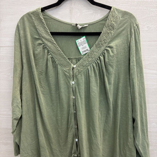 Lucky Brand Green Long Sleeve Button Front Top 1X