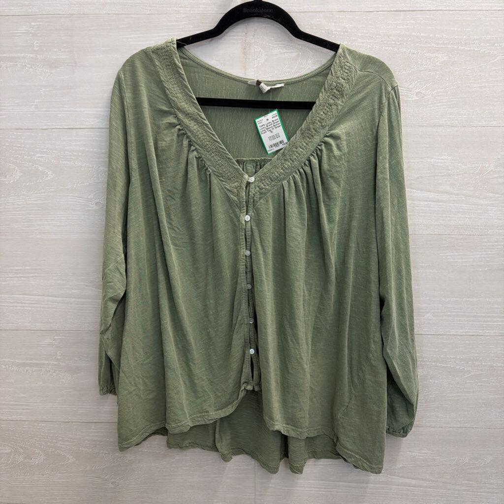 Lucky Brand Green Long Sleeve Button Front Top 1X